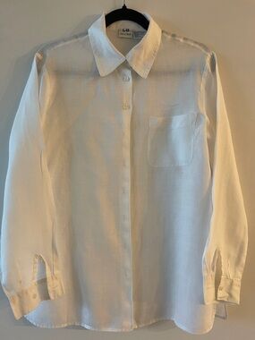 C&B White Button-Down Linen Shirt with Chest Pocket